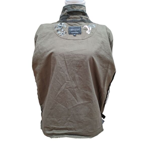 Sanctuary Women's Army Green Camo Button Snap Jacket Raw Hem Size L - Picture 10 of 13